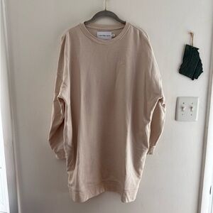 Calvin Klein Jeans Cream Crew Neck Sweatshirt Dress with Pockets
